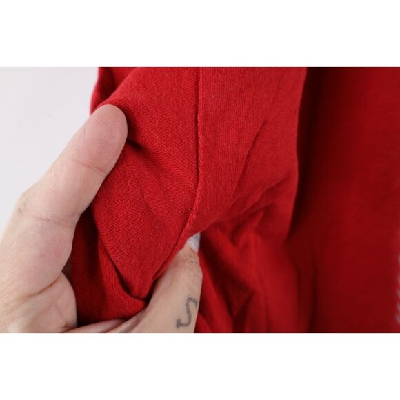 Vintage 90s Guess Mens 2XL Distressed Spell Out Box Logo Trippy T-Shirt Red - Picture 7 of 11